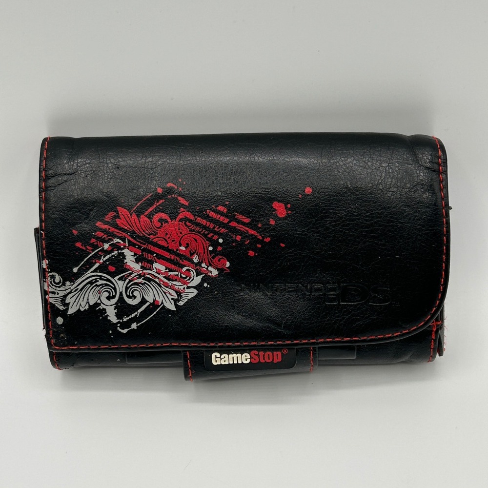 GameStop Nintendo DS Carrying Case‎ Black Red Punk Faux Leather Pouch Travel Y2K